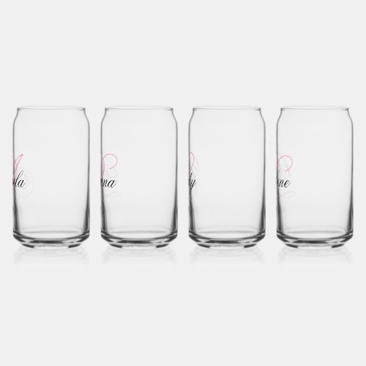 Zwart en Roze Fancy Monogrammed Blikvorm Glas (Links)