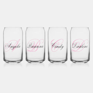 Zwart en Roze Fantasie Monogram Blikvorm Glas