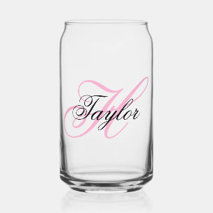 Zwart en Roze Fantasie Monogram Blikvorm Glas