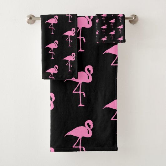 Zwart en roze Flamingo patroon Bad Handdoek (Insitu)