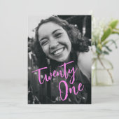 Zwart en Roze Foto 21e Verjaardagsfeestje Kaart (Staand voorkant)