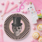 Zwart en Roze Gestreepte Schedel Bord (Feest)