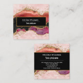 Zwart en roze glitter marmer Agate Vierkante Visitekaartje (Voorkant / Achterkant)