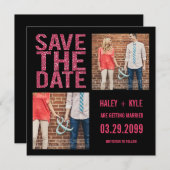 Zwart en roze glitter sparen de Datum Fotokaarten Save The Date (Voorkant / Achterkant)