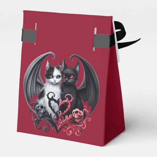 Zwart en Roze Gotische Bruiloft Katten Favor Boxes Bedankdoosjes (Achterkant)