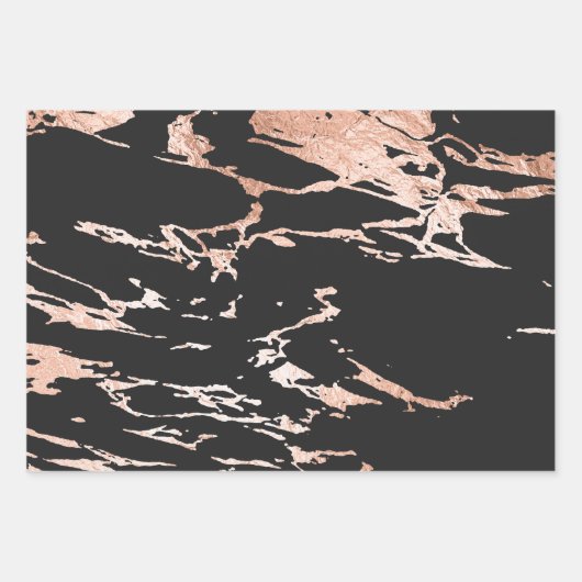 Zwart en roze goud marmer look inpakpapier vel (Voorkant 2)