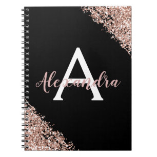 Zwart en roze gouden folie glinsterend monogram jo notitieboek