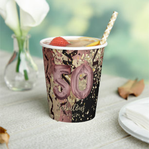 Zwart en roze gouden glitter 50ste verjaardag papieren bekers