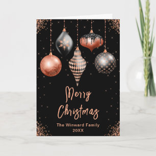 Zwart en Roze Gouden Ornamenten Prettig Kerstfeest Feestdagen Kaart
