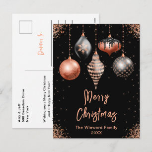 Zwart en Roze Gouden Ornamenten Prettig Kerstfeest Feestdagenkaart
