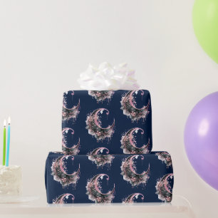 Zwart en roze halvemaanpatroon Halloween Cadeaupapier