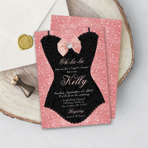 Zwart en roze kant korset bruids lingerie feest kaart