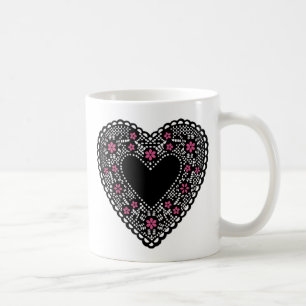 Zwart en Roze Lace Heart Koffiemok