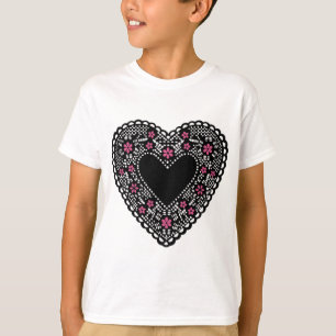 Zwart en Roze Lace Heart T-shirt