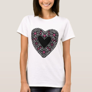 Zwart en Roze Lace Heart T-shirt