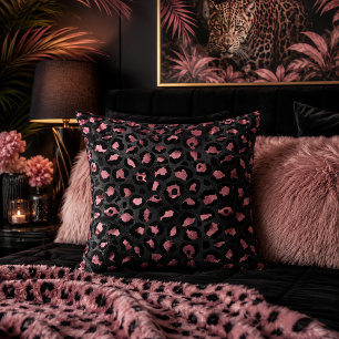 Zwart en roze luipaardprint dierenpatroon kussen