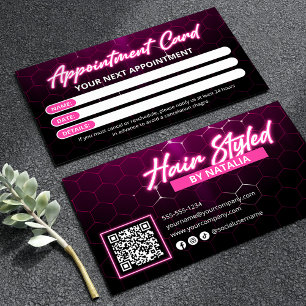 Zwart en Roze Neon Kapsalon Qr Code Afsprakenkaartje