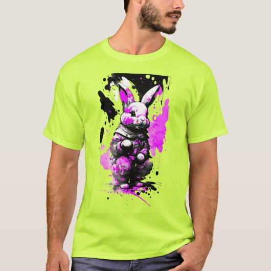Zwart en Roze Paashaas Vakantie T-Shirt (Voorkant)