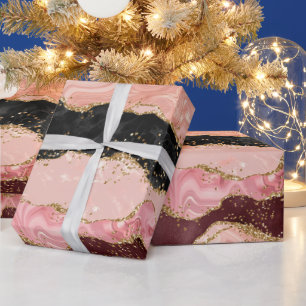 Zwart en roze pailletten agaat cadeaupapier