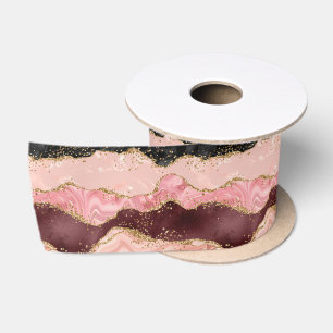Zwart en roze pailletten agaat lint