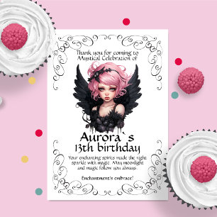 Zwart en Roze Pastel Gothic Fairy 13e Verjaardag Bedankkaart