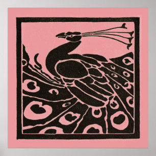 ZWART EN ROZE PAUW POSTER