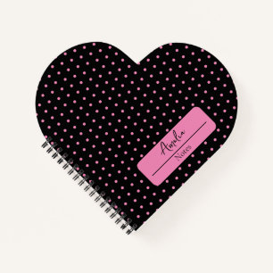 Zwart en roze polka stippen hart notitieboek