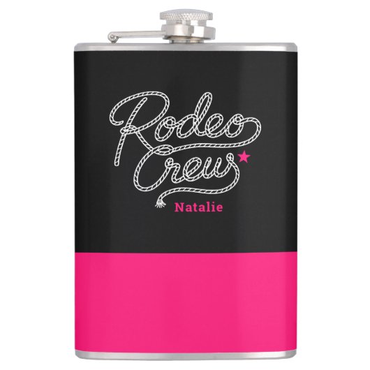 Zwart en Roze Rodeo Crew Westerse Bachelorette Heupfles (Voorkant)
