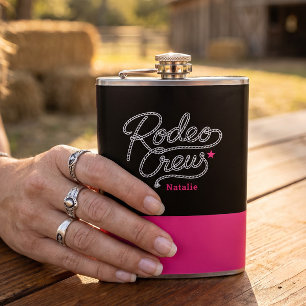 Zwart en Roze Rodeo Crew Westerse Bachelorette Heupfles