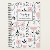 Zwart en roze Scandinavische bloemmotief Planner (Voorkant)