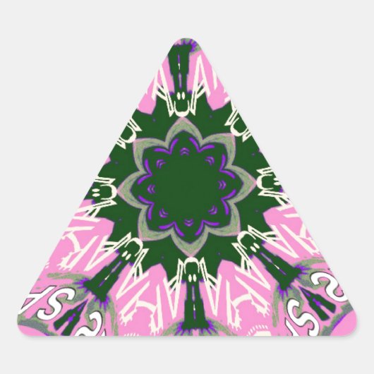 Zwart en Roze Schattigee Bloemen Mode Motief Monog Driehoek Sticker (Voorkant)