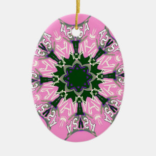Zwart en Roze Schattigee Bloemen Mode Motief Monog Keramisch Ornament