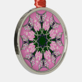 Zwart en Roze Schattigee Bloemen Mode Motief Monog Metalen Ornament (Rechts)