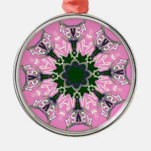 Zwart en Roze Schattigee Bloemen Mode Motief Monog Metalen Ornament