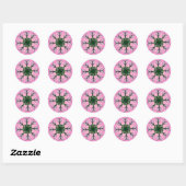 Zwart en Roze Schattigee Bloemen Mode Motief Monog Ronde Sticker (Vel)