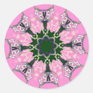 Zwart en Roze Schattigee Bloemen Mode Motief Monog Ronde Sticker