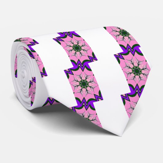 Zwart en Roze Schattigee Bloemen Mode Motief Monog Stropdas (Opgerold)