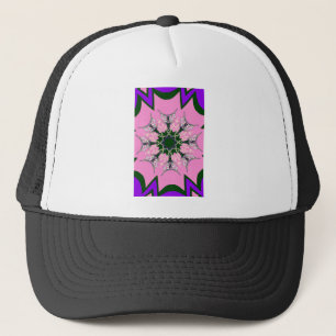 Zwart en Roze Schattigee Bloemen Mode Motief Monog Trucker Pet