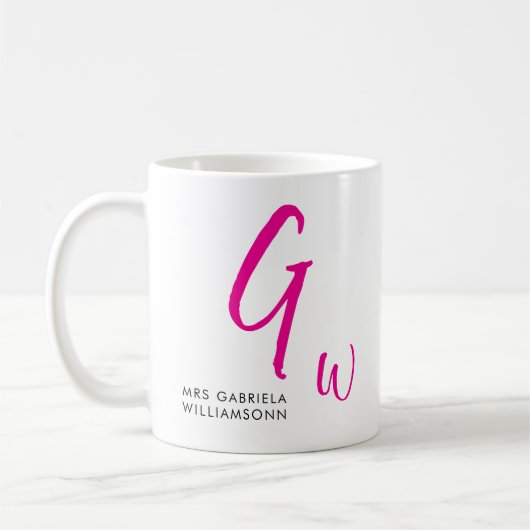 Zwart en Roze Script Monogram Mrs Wedding Koffiemok (Links)