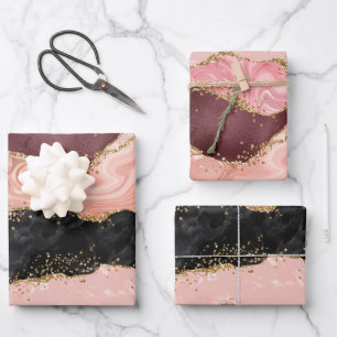 Zwart en Roze Sequins Agaat Inpakpapier Vel