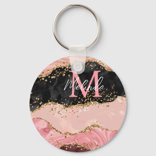Zwart en Roze Sequins Agaat Sleutelhanger (Voorkant)