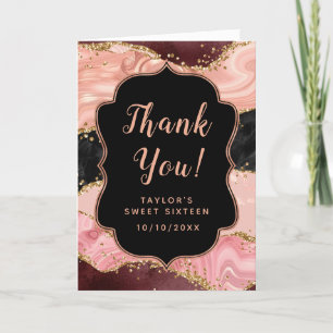 Zwart en Roze Sequins Agaat Sweet Sixteen Bedankkaart