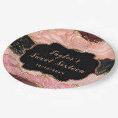 Zwart en Roze Sequins Agaat Sweet Sixteen Papieren Bordje (Gekanteld)
