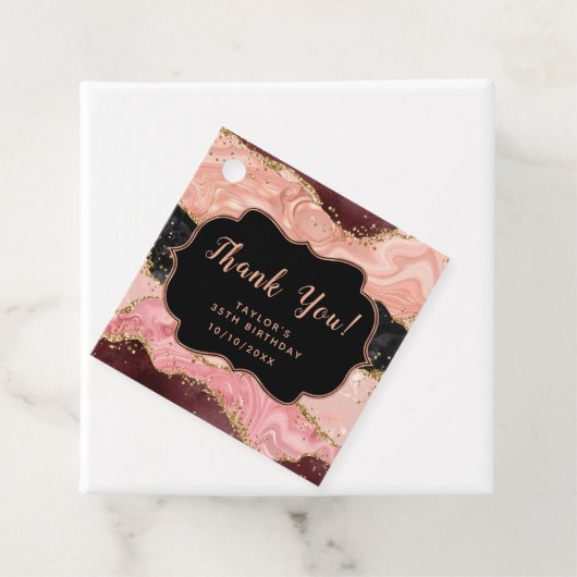 Zwart en Roze Sequins Agaat Verjaardag Dank u Bedankjes Labels (In situ)