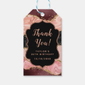 Zwart en Roze Sequins Agaat Verjaardag Dank u Cadeaulabel (Voorkant)