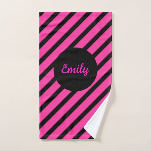 Zwart en Roze Streep Monogram Pickleball Towel Handdoek (Handdoek)