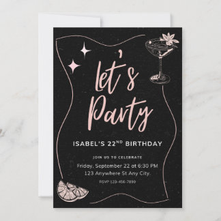 Zwart en roze verjaardagsfeestje voor meisjes kaart