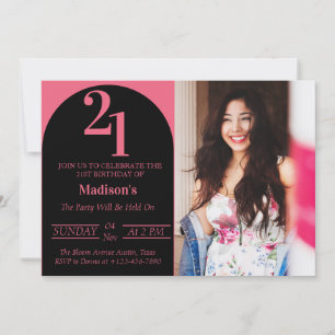 Zwart en Roze Vette Typograaf 21e Verjaardagsfeest Kaart