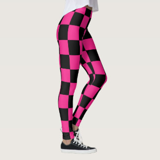 Zwart en Roze Vierkanten Patroon Leggings