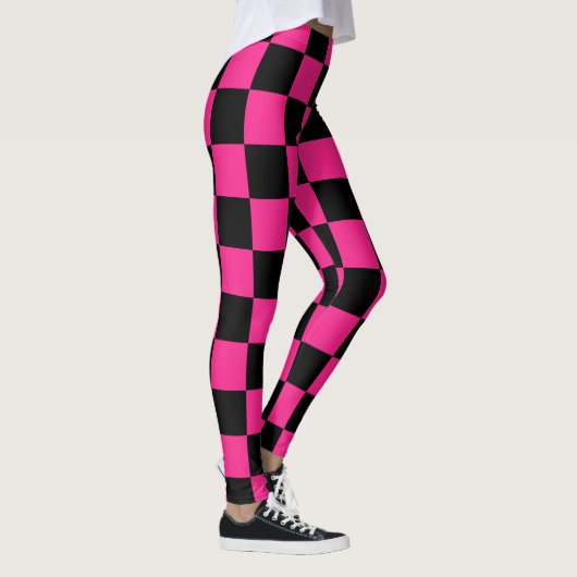 Zwart en Roze Vierkanten Patroon Leggings (Rechts)